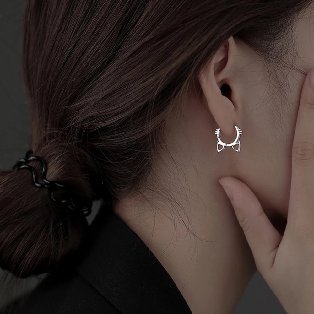New Sterling Silver 925 Cat Ear Hoops earring pair